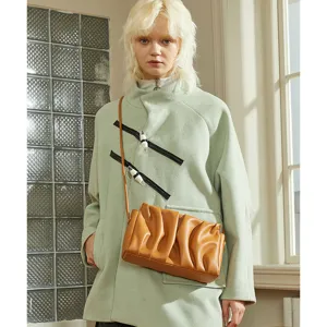 Dames stijlvolle geplooide wolk crossbody tas casual schouder lederen handtas bruin retro dagelijks