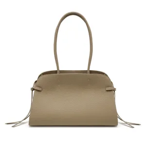 Elegant leather tote bag for women, large capacity daily shoulder handbag in taupe grey.