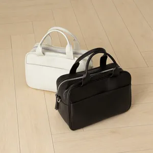 Large capacity bowling bag French commuter Boston bag stylish top handle crossbody leather bag