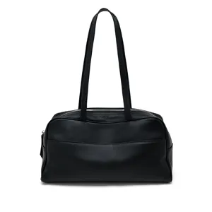 Bolso de hombro de cuero negro, bolso grande minimalista para viajes y uso diario.