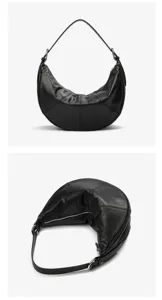 Premium genuine leather crescent hobo shoulder bag for women, stylish underarm casual purse.