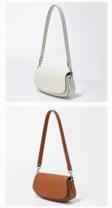 Bolso bandolera de piel auténtica, bolso de hombro minimalista liso para mujer.