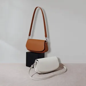 Bolso bandolera de piel auténtica para mujer, bolso de hombro minimalista de color liso.