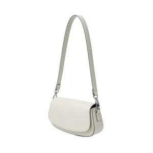 Bolso bandolera de piel blanca para mujer, bolso de hombro minimalista y elegante.