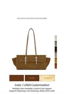 Genuine leather brown shoulder bag for women, stylish niche design hobo handbag.