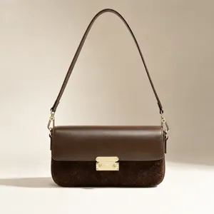 Femmes Sac à Bandoulière en Cuir Véritable Commuter Luxe Sac Baguette Sous les Bras Classique Couleur Unie Sac à Main Crossbody