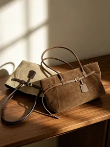 Women Genuine Leather Tote Bag Large Capacity Vintage Casual Shoulder Bag Retro Commuter Handbag With Belt Buckle