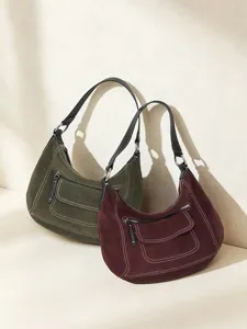 Women's Genuine Leather Underarm Bag Vintage Solid Color Commuting Shoulder Bag Large Capacity Tote Bag Female