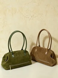 Stylish suede leather handbag for women, large capacity shoulder bag with double handles.