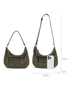 Stylish suede hobo shoulder bag for women, Korean style casual underarm tote purse.