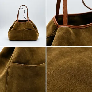 Retro Echt Rundleer Tote Tas voor Dames Grote Capaciteit Casual Schoudertas Vintage Handtas