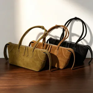 Vintage suède schoudertas voor dames, retro casual shopper handtas met grote capaciteit.