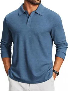 Men's long sleeve polo shirt solid color lapel knit casual autumn winter base top apparel