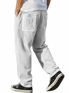 Mens corduroy casual trousers straight leg loose fit retro style with back pockets