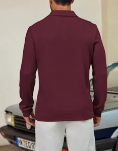 Men's solid color long sleeve knit polo shirt casual lapel pullover top for autumn new