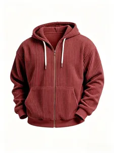 Men's Corduroy Zip Hoodie Casual Fall Winter Solid Color Long Sleeve Sweatshirt Jacket