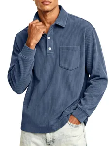 Men's Corduroy Long Sleeve Polo Shirt Casual Lapel Button Down Fall Top Main View