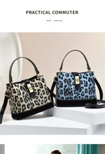 Chic leopard print commuter handbag with multi-compartment design, stylish shoulder and crossbody bag.