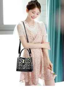 Trendy leopard print women handbag vintage shoulder crossbody bag with multi-compartment design.