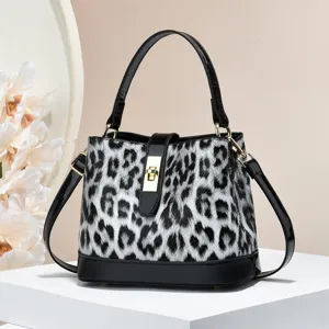 Chic black and white leopard print women handbag, stylish shoulder crossbody bag for daily use