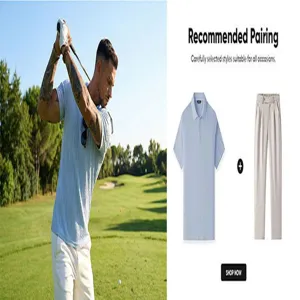 Men's short-sleeve knitted polo shirt paired with casual trousers, classic comfortable style.