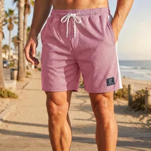 Pantaloncini sportivi casual in mesh, pantaloncini da spiaggia rosa traspiranti con coulisse.
