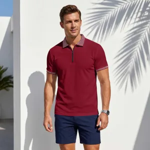 Men's short sleeve polo shirt casual summer half-zip stylish design comfortable fashion tee.