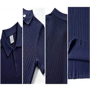 Men summer casual knitted jacquard short sleeve polo shirt with lapel and button detail