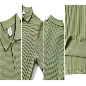 Men's green knit short sleeve polo shirt casual breathable summer button top apparel