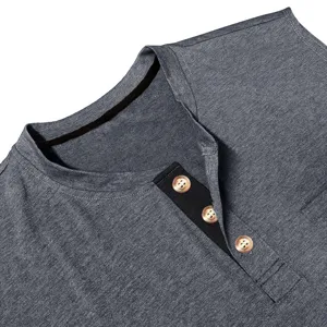 Men's casual summer sleeveless tank top detail, featuring a stylish contrast button placket.