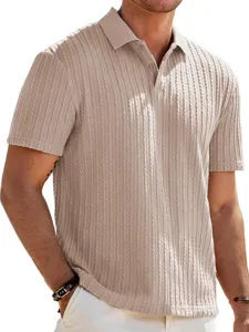 Men's short sleeve knit polo shirt casual summer slim fit jacquard tee top for men