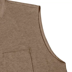 Close-up detail of men's casual sleeveless tank top pocket and stitching design.