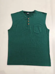 Men's solid color sleeveless tank top with chest pocket and front buttons casual summer wear
