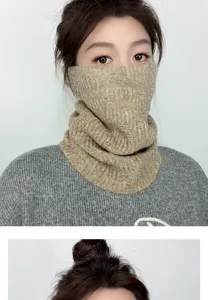 Winter warm knitted neck warmer scarf for women outdoor cycling skiing windproof solid color.