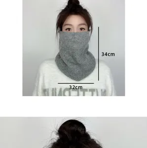 Winter knitted neck warmer for outdoor cycling, windproof thermal unisex grey scarf.