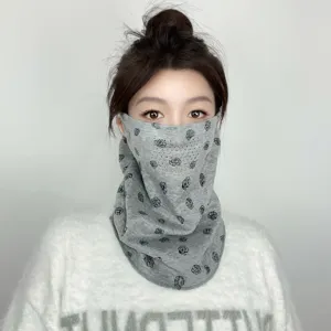 Windproof cycling neck gaiter face mask with grey rose pattern for outdoor sports and warmth.