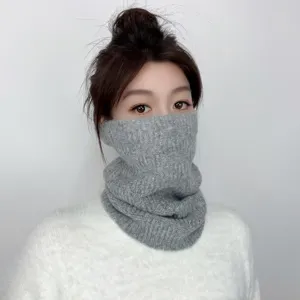 Winter warm knitted neck warmer face mask for women solid color outdoor skiing cold protection