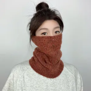 Winter warm knitted neck warmer scarf, solid color soft thermal snood for outdoor skiing.