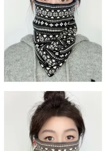 Scaldacollo lavorato a maglia con orecchie per donna, maschera invernale calda e antivento.