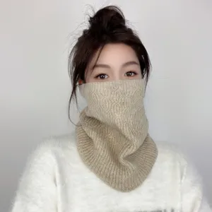 Autumn winter knit neck gaiter for cycling windproof thermal pullover scarf unisex beige soft warm