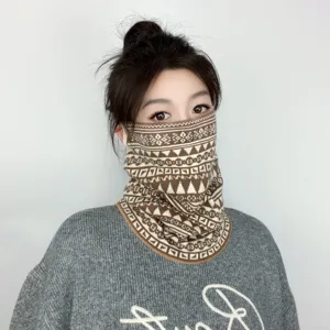 Scaldacollo Invernale in Maglia Maschera Facciale Con Passanti Per Orecchie Per Donna Uomo Antivento Caldo Misto Viscosa Bandana Sciarpa