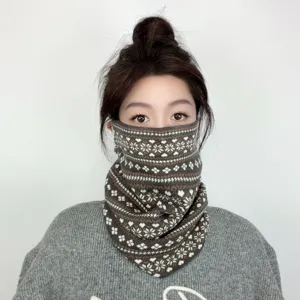 Donna inverno scaldacollo in maglia maschera facciale antivento caldo motivo nordico