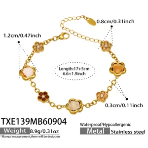 Stainless steel 18k gold plated flower glass stone bracelet for women retro jewelry