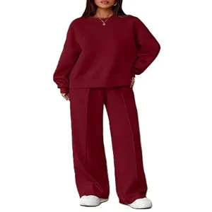Dames tweedelige loungewear set sweatshirt met ronde hals lange mouwen en wijde broek