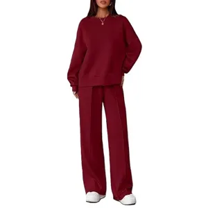 Dames casual loungewear set ronde hals langarm sweatshirt wijde broek tweedelig outfit