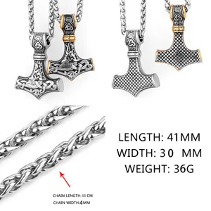 Detailed close-up view showing the intricate Nordic Viking Thor's hammer pendant carvings.