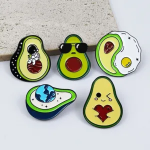 Joli lot de broches en émail avocat dessin animé, badge créatif en métal pour sacs détails.