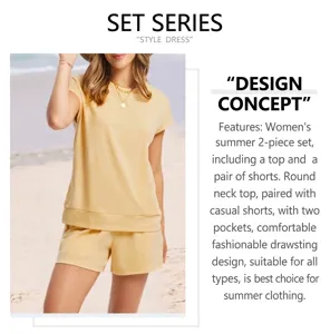 Casual dames tweedelig lounge set met korte mouwen top en shorts voor de zomer.