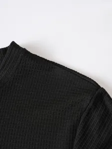 Men casual solid color waffle knit long sleeve t-shirt detail view, comfortable autumn apparel.