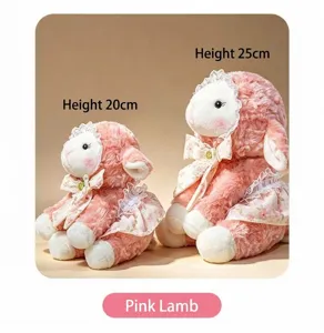 Joli jouet mouton en peluche lolita avec robe en dentelle, poupée douce, 20-25cm.